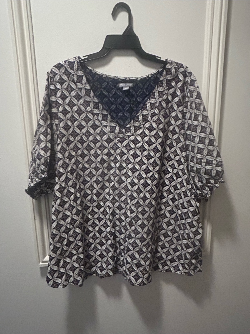 Falls Creek Black & White Geometric V-Neck Tunic
